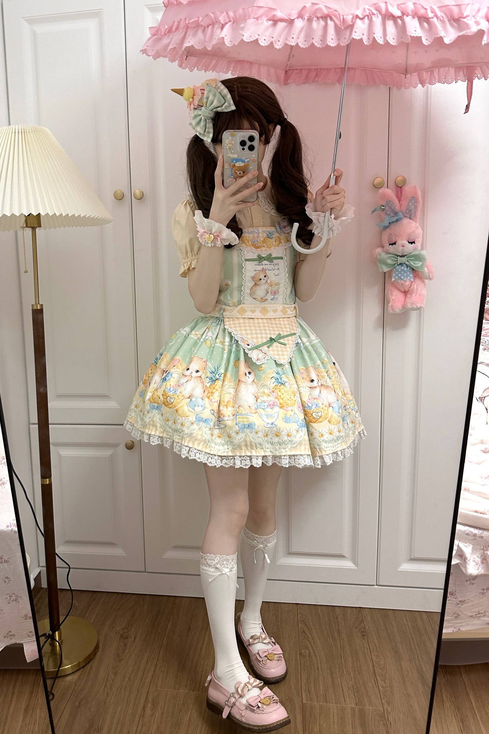 Pineapple Mew Lolita Sweet Print Dress