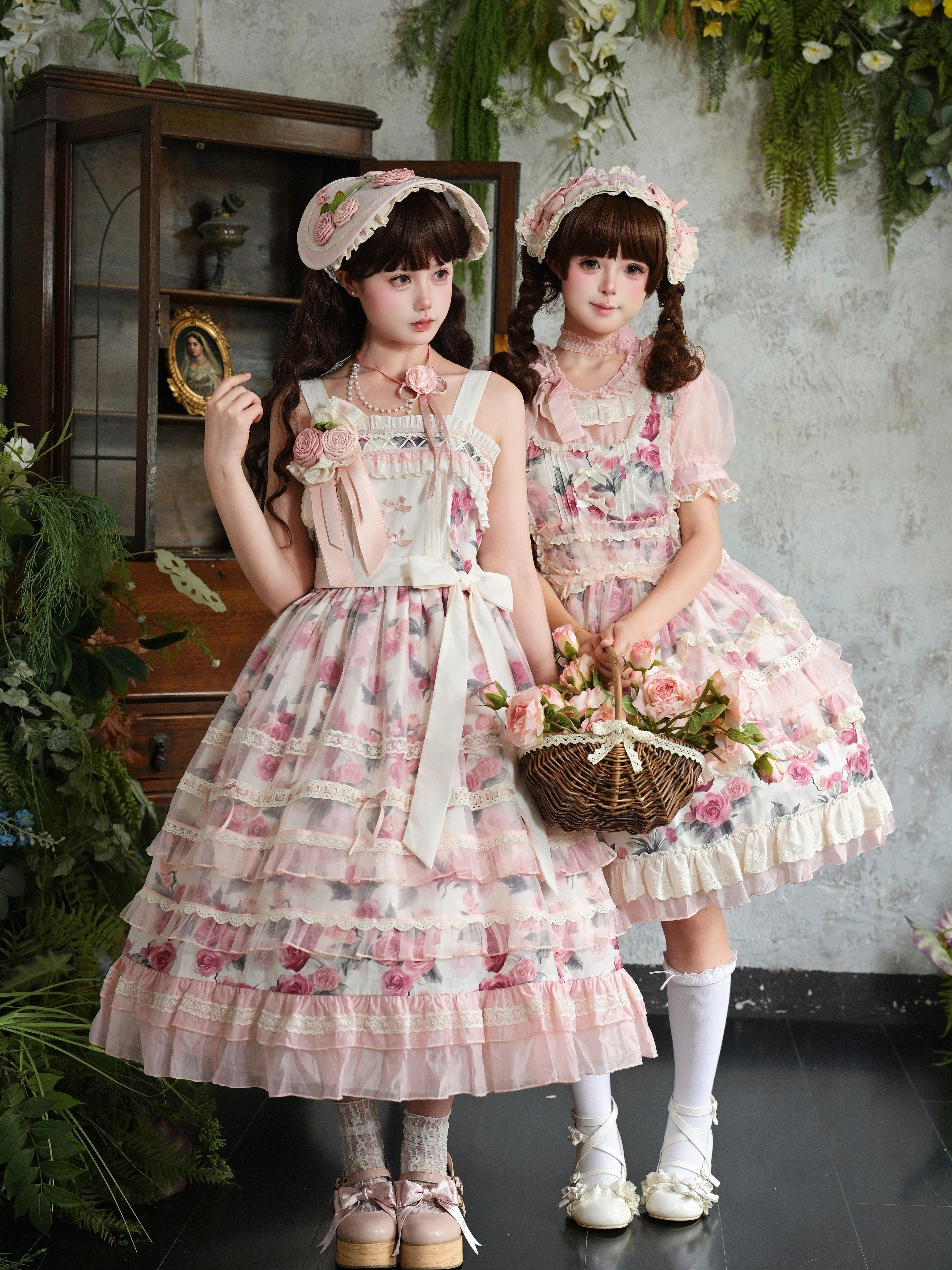 Chloris Rose Garden Classic Sweet Lolita OP JSK & Accessories Set