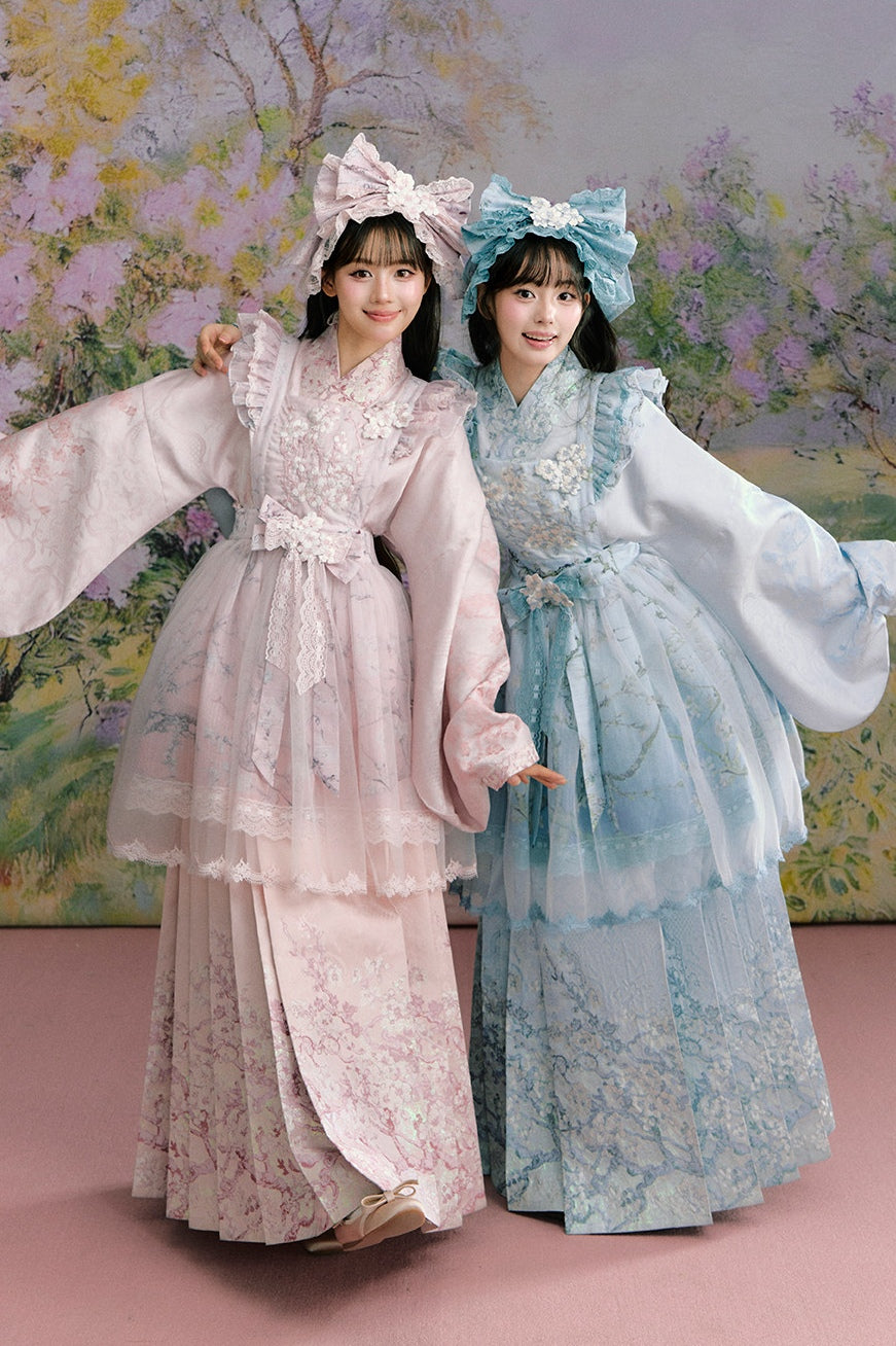 Apricot Blossom Shadow Pink & Blue Black Hanfu Lolita JSK Set