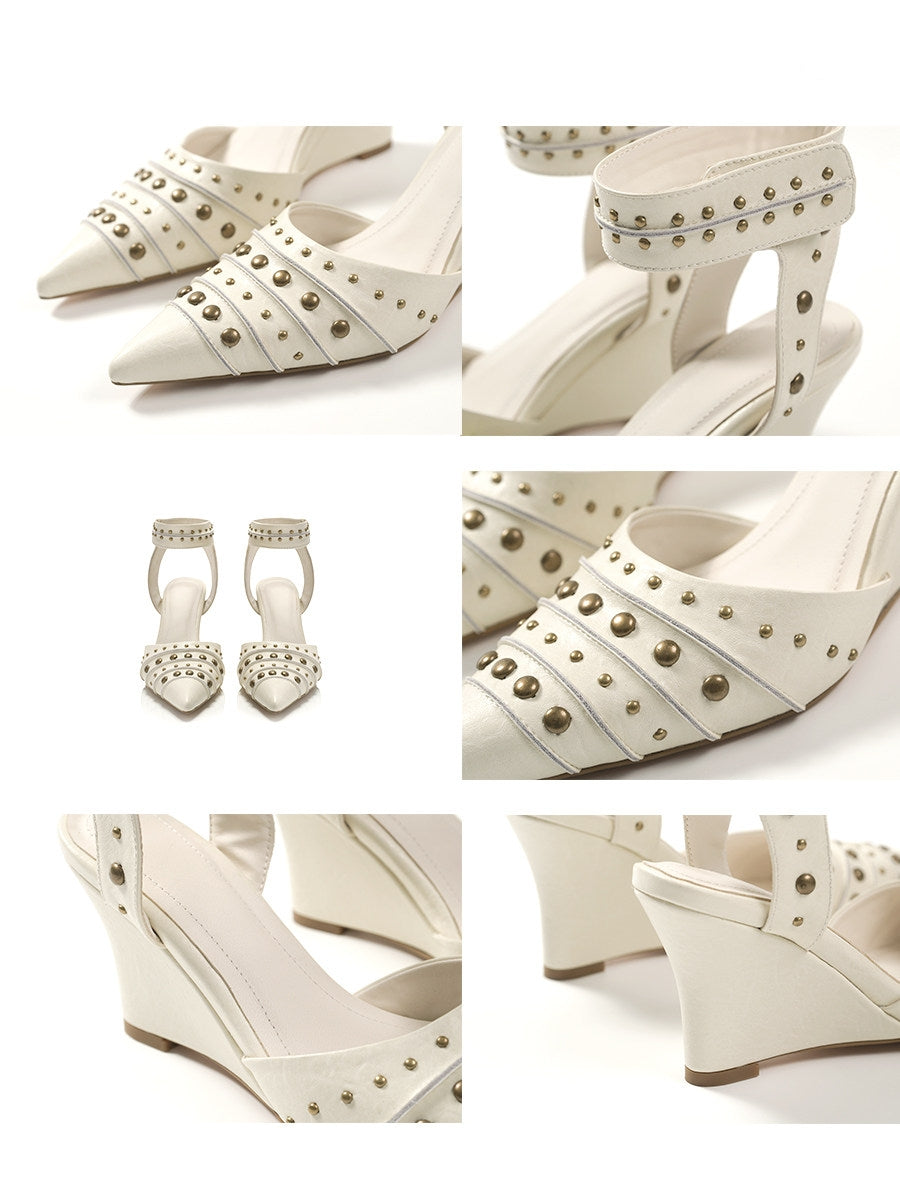 Tribal‑Style Spike‑Stud Pointed‑Toe Wedge‑Heel Pumps