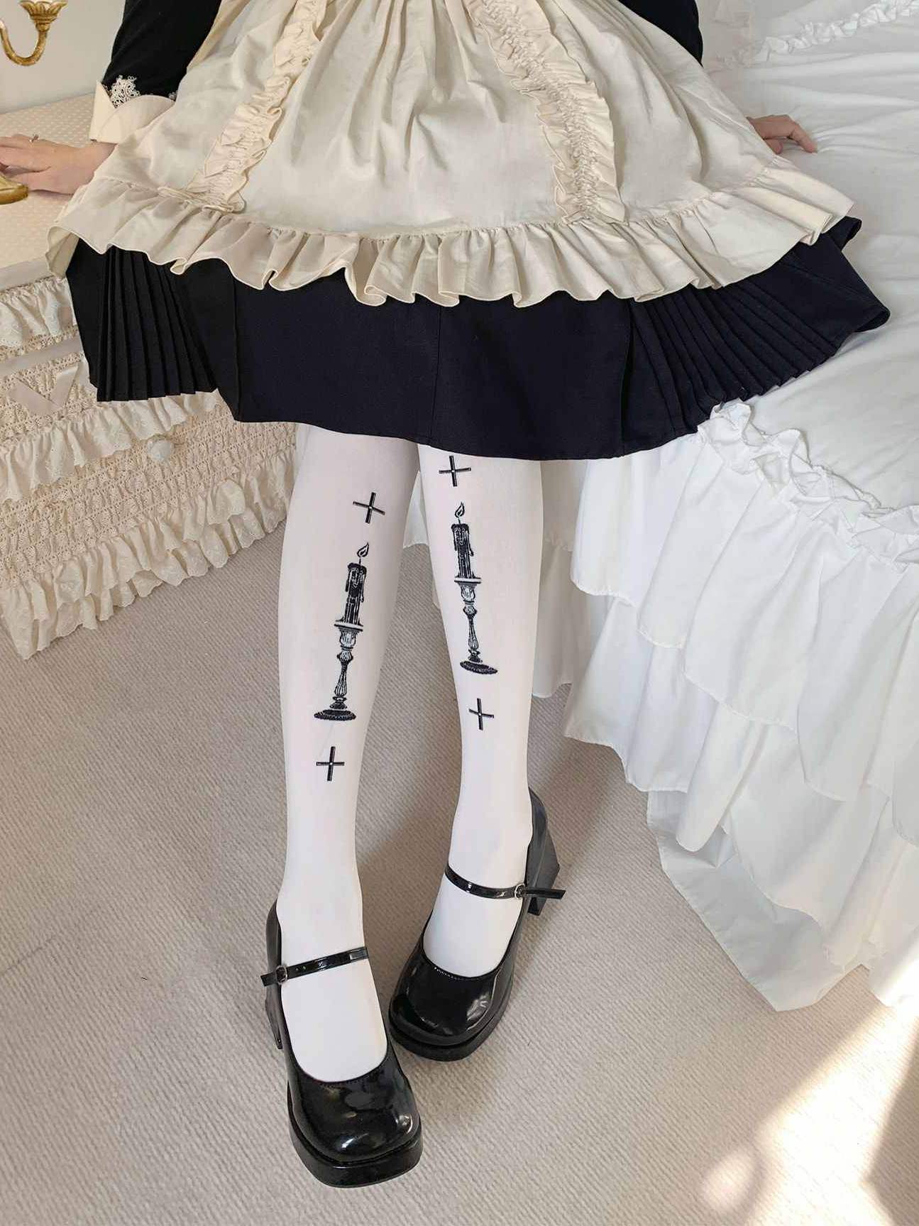 Lolita Gothic Punk 80D Velvet Print Tights LE9007