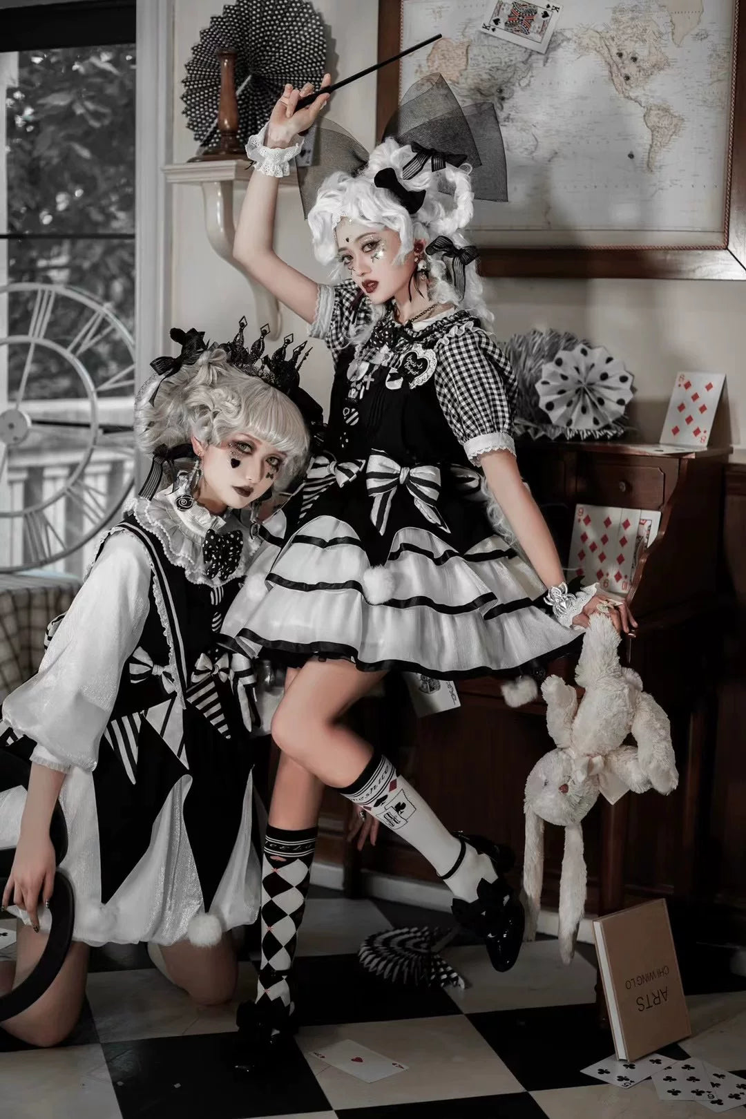Alice Asymmetrical Argyle Combed Cotton Lolita Socks in Three Lengths