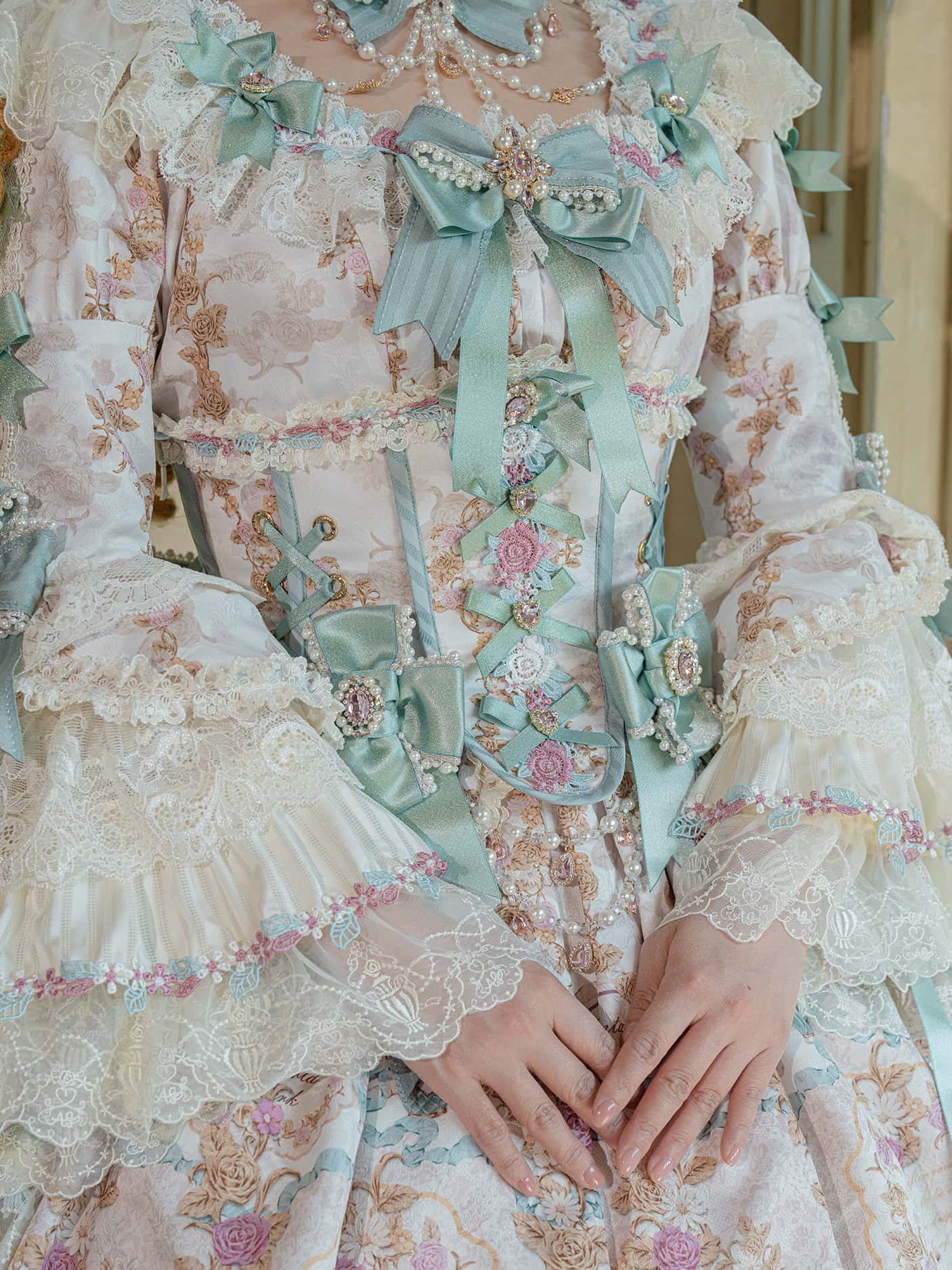 Antique Gem Fragrance Lolita Green Long Dress Set