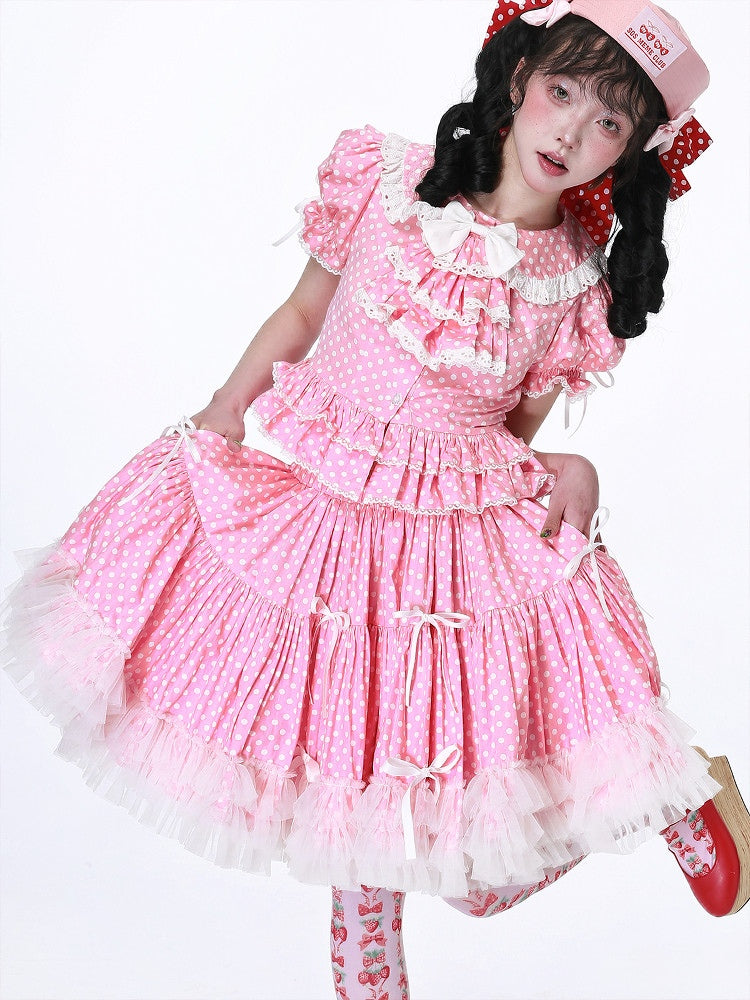 Candy Cottage Showa Retro Pink Polka Dot Set
