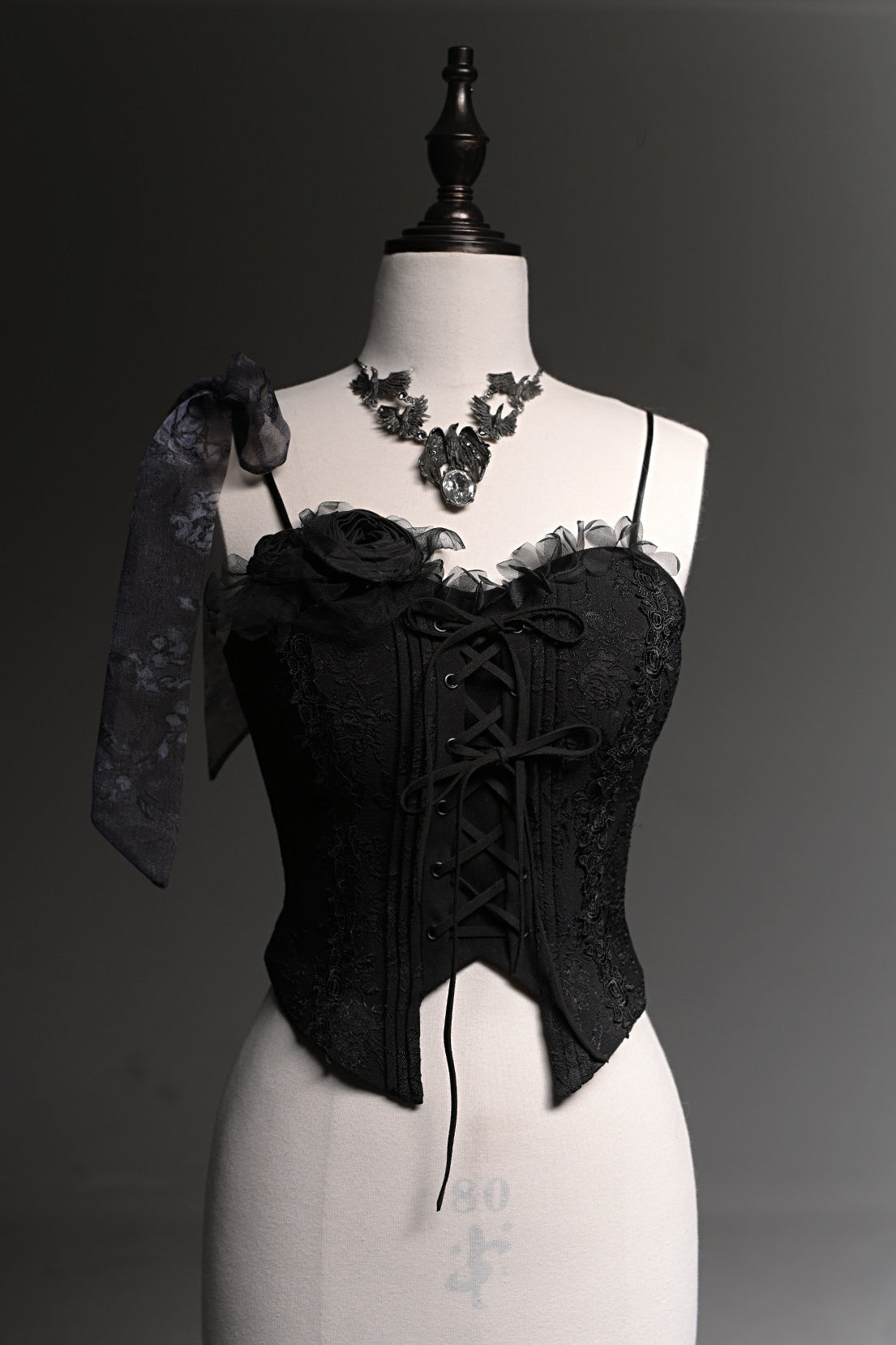 Van Gogh Almond Blossom Black Vintage Strapless Organza Dress / Corset & Skirt Set