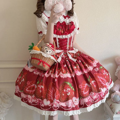 Lolita Sweet Strawberry Print JSK Dress LS1001