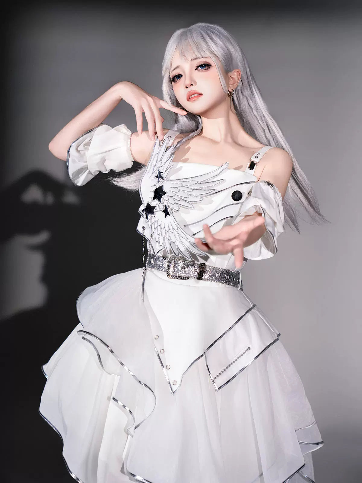 Silver Wing Cyberpunk Futuristic Lolita JSK Camisole Dress Set