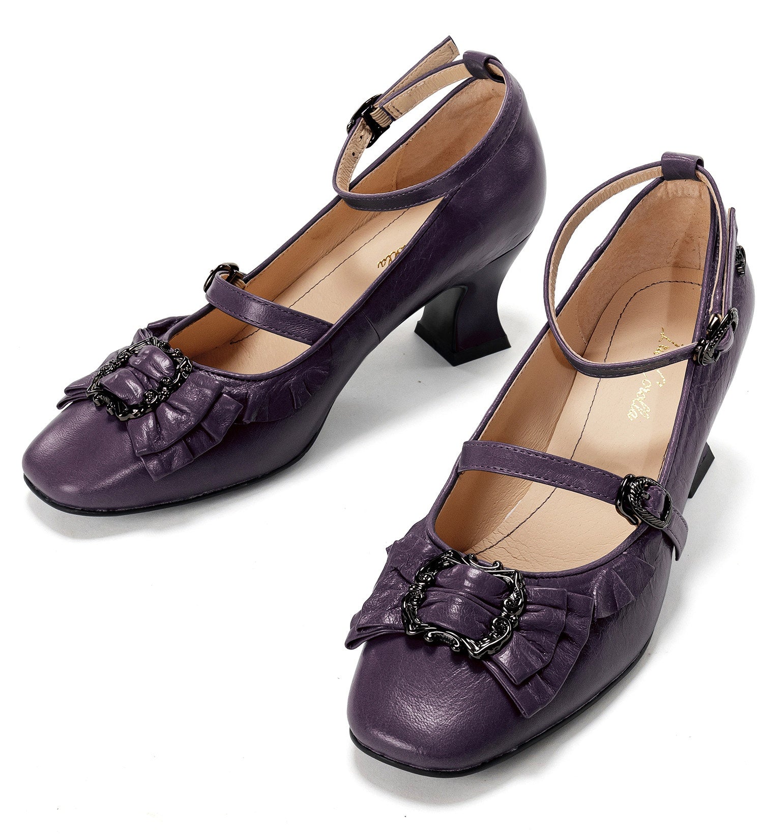 Frame Genuine‑Leather Bow Lace Goblet‑Heel Lolita Shoes