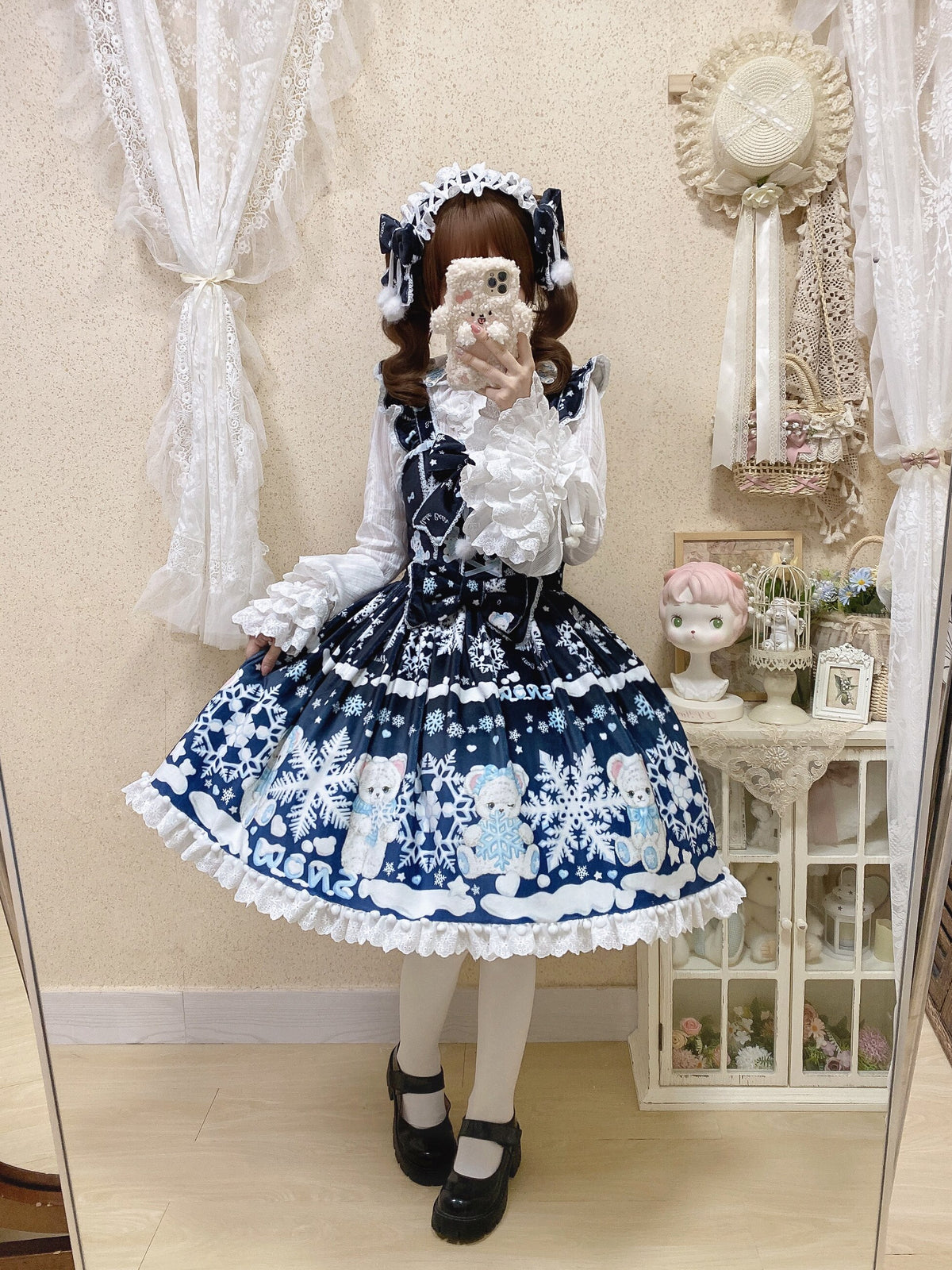Snowflake Bear Black Christmas Plush Lolita JSK Dress Set