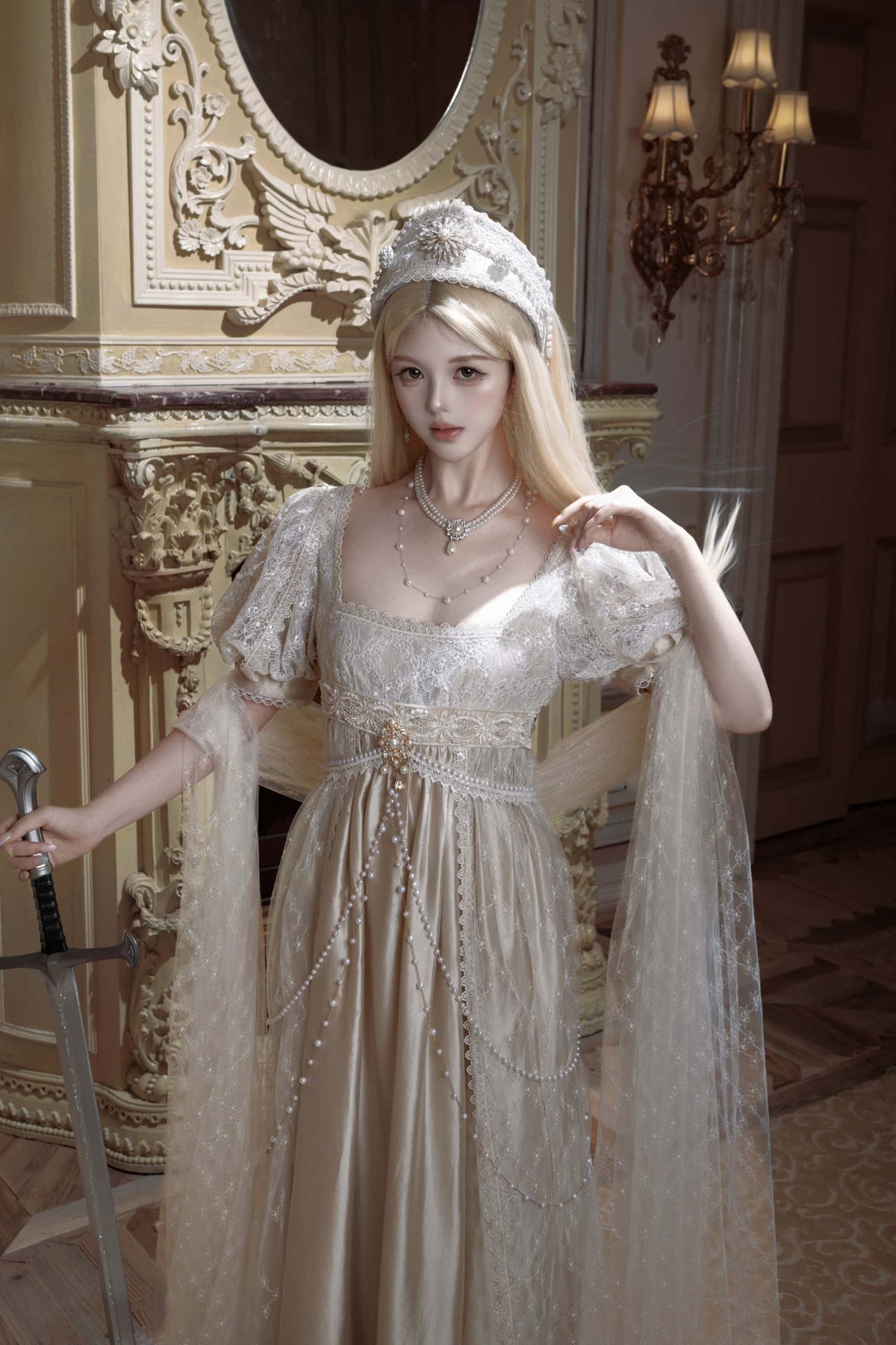 Crown Radiance Champagne Imperial Court Empire Waist Lolita OP Dress