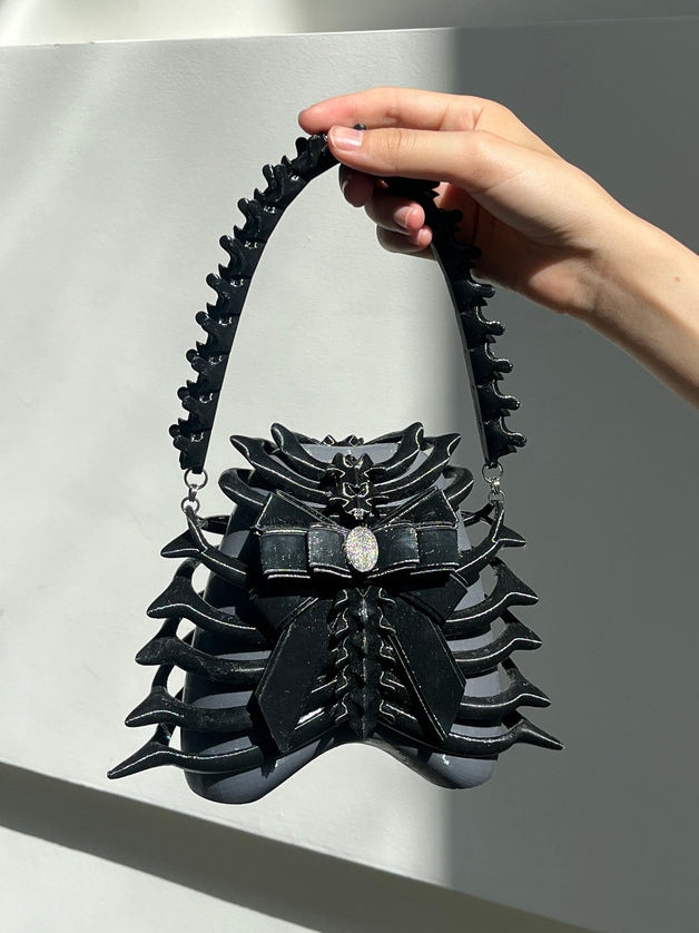 Rib Cage 3D Printed PLA Resin Crossbody Black Bag