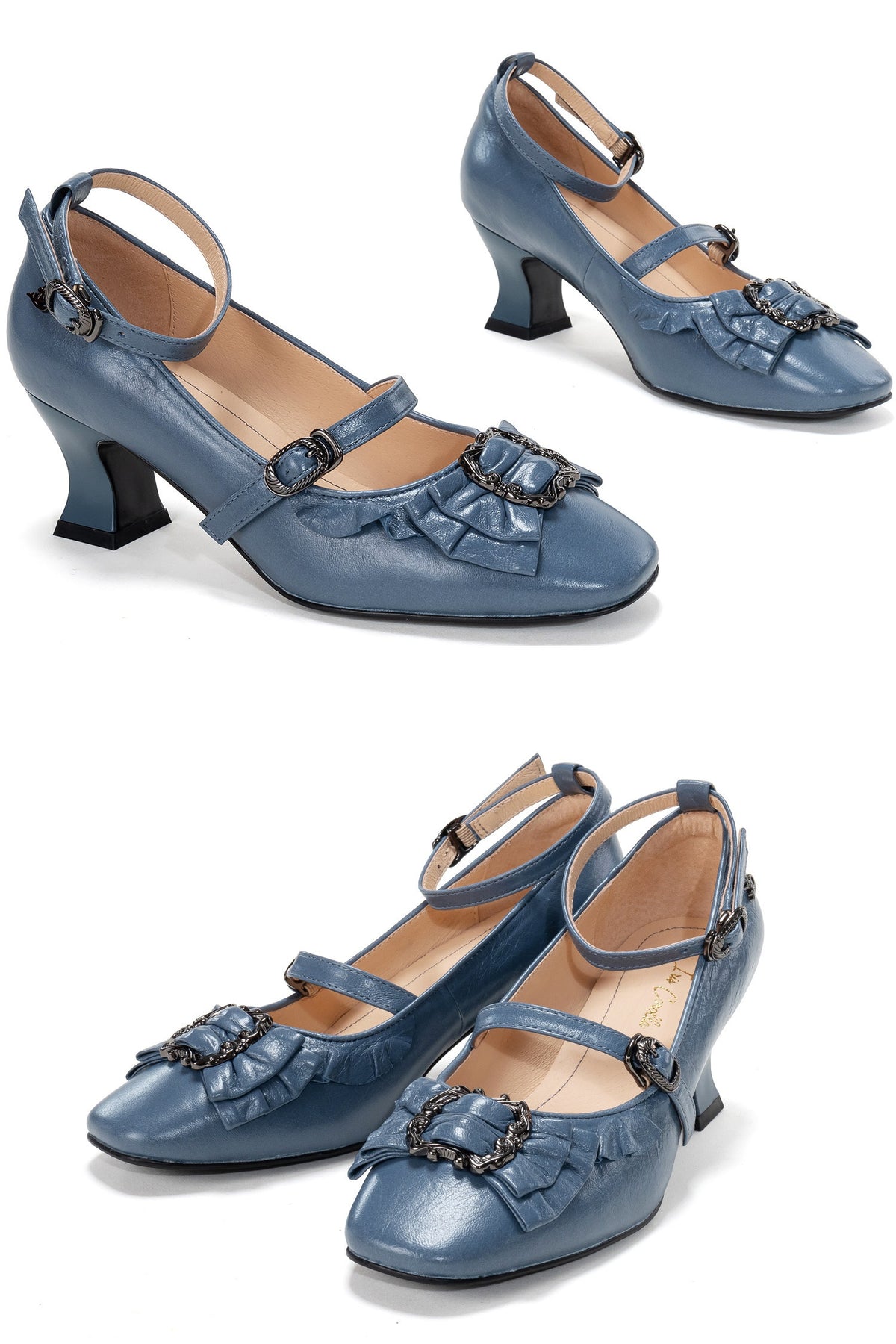 Frame Genuine‑Leather Bow Lace Goblet‑Heel Lolita Shoes