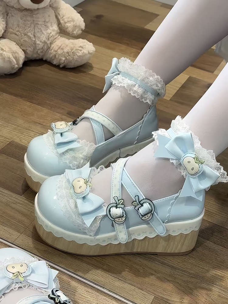 Apple Tart Lolita Shoes Japanese Style Bow Heightening Platform Shoes