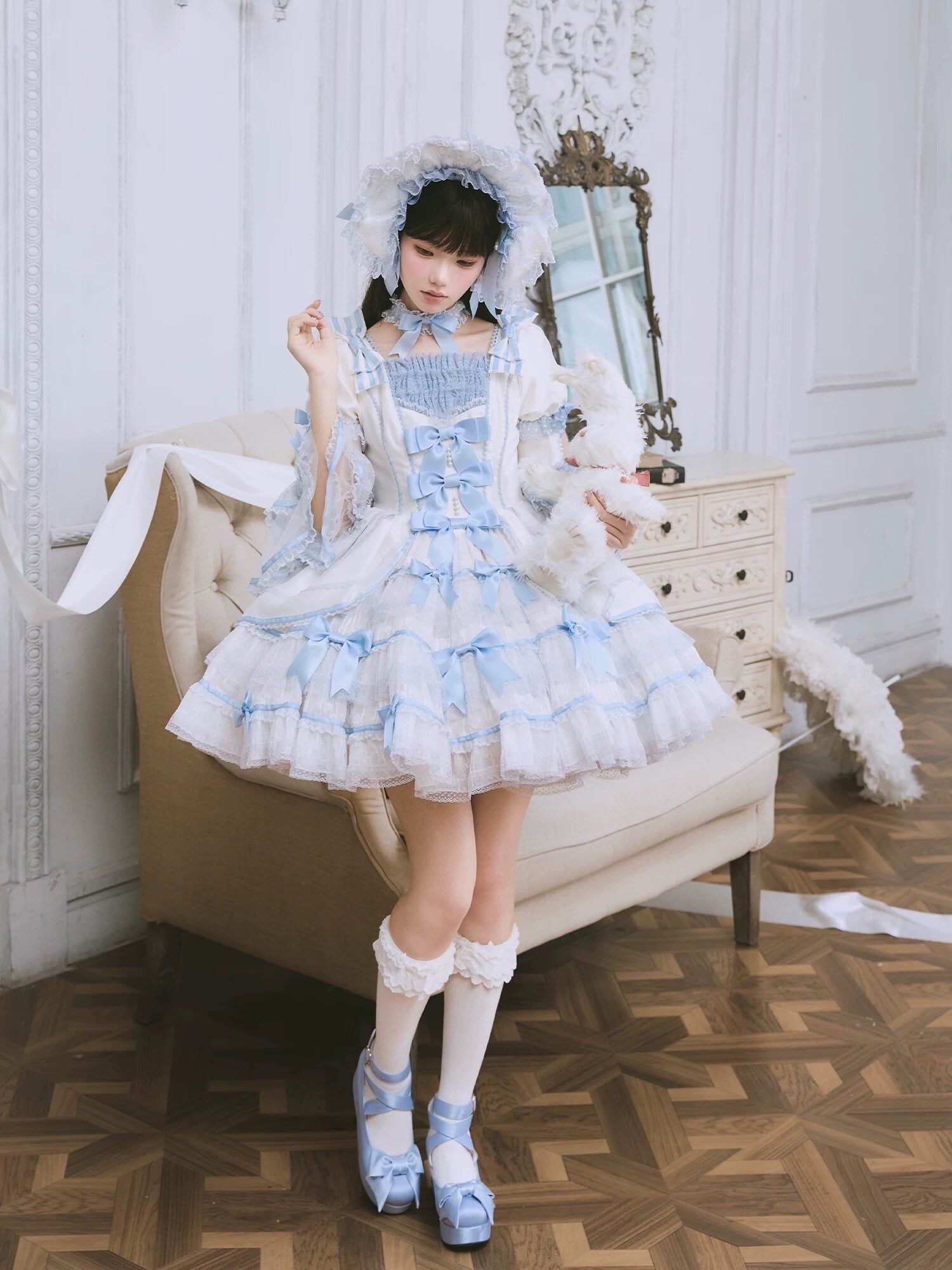 Velvet Cake Doll Pink Black Tiered Ruffle Classic Lolita JSK