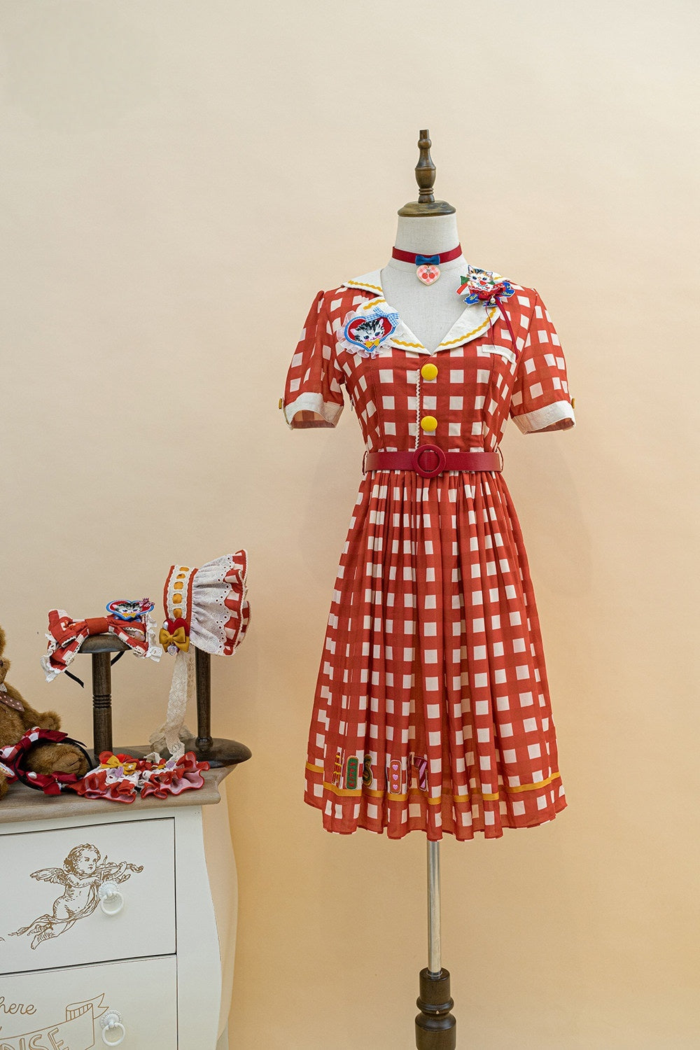 Cat Sweetheart American Retro Sweet Diner‑Style Lolita OP Dress