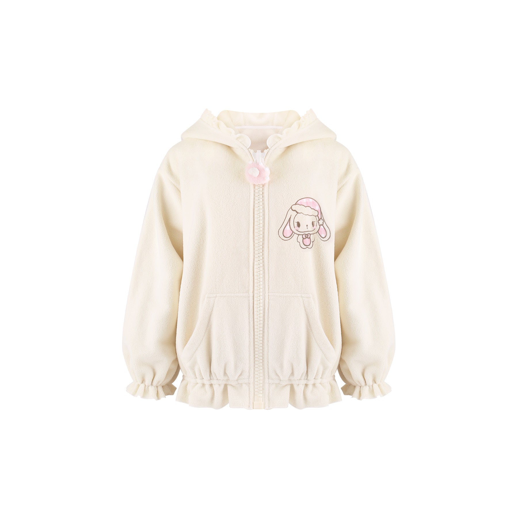 Bunny Doll Dream Off-White Bunny Ear Hooded Jacket Pink Plaid Tiered Skirt
