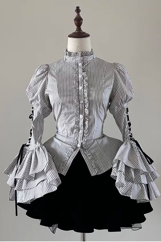 Raven Gothic Lolita Striped Flutter Sleeves Blouse
