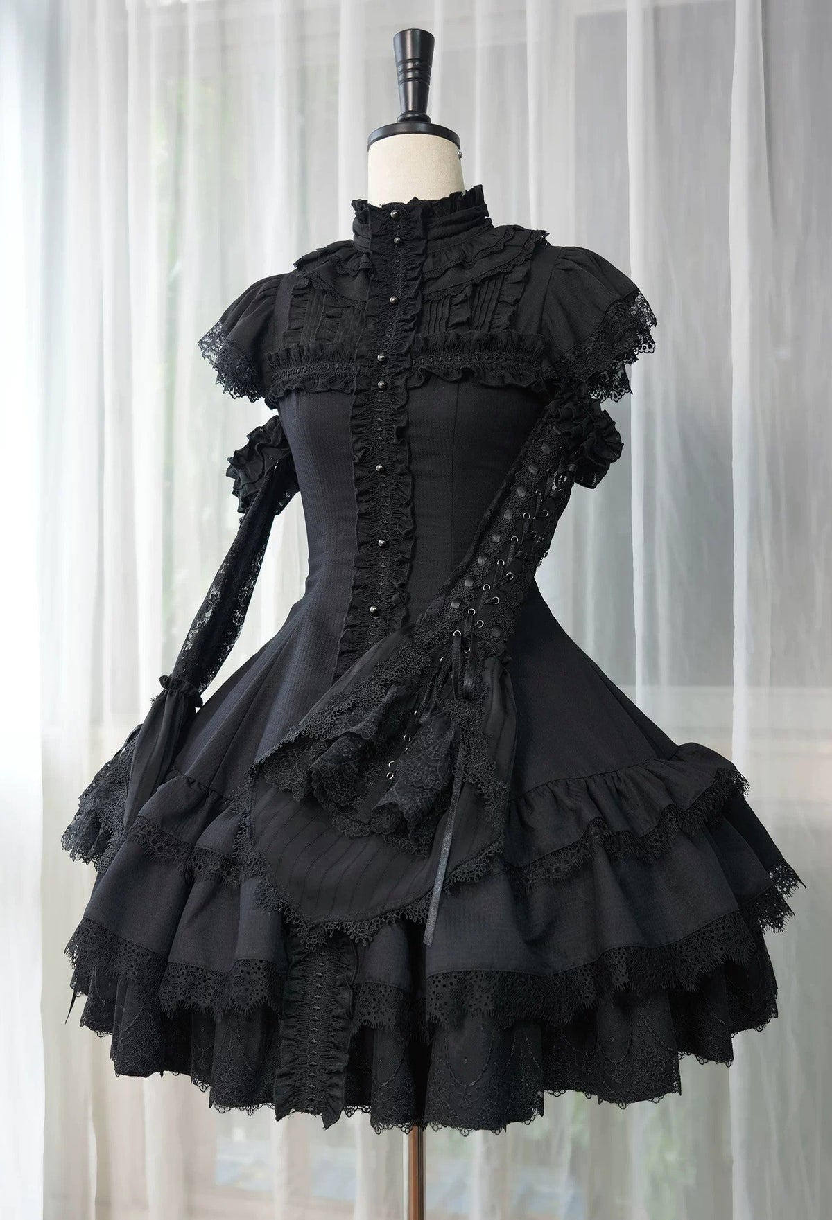 Leanna Black Gothic Lolita Cross Lace OP Dress in Two Lengths