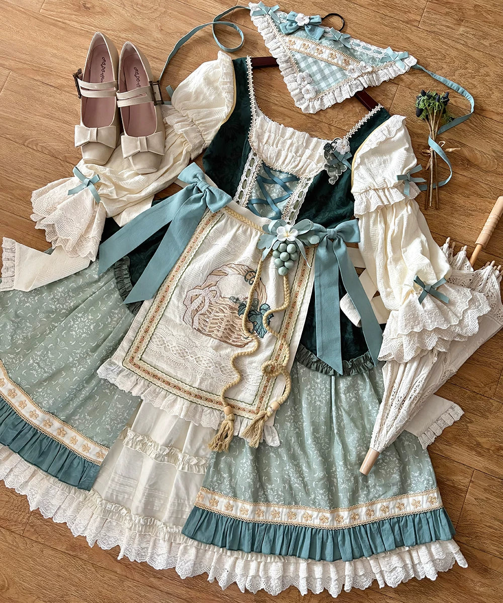 Green Grape Garden Teal Classic Lolita OP Dress Set