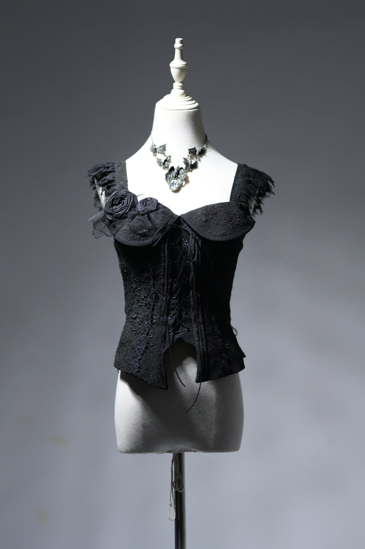 Van Gogh Almond Blossom Black Vintage Strapless Organza Dress / Corset & Skirt Set