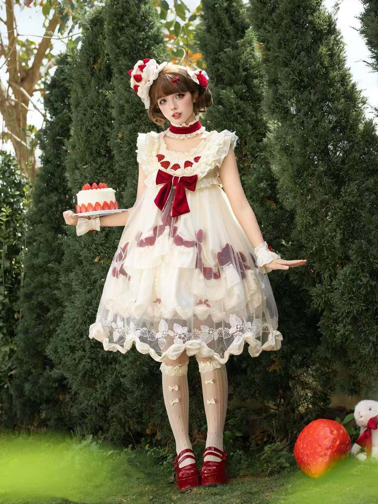 Strawberry Cream Cake Lolita OP Dress Set