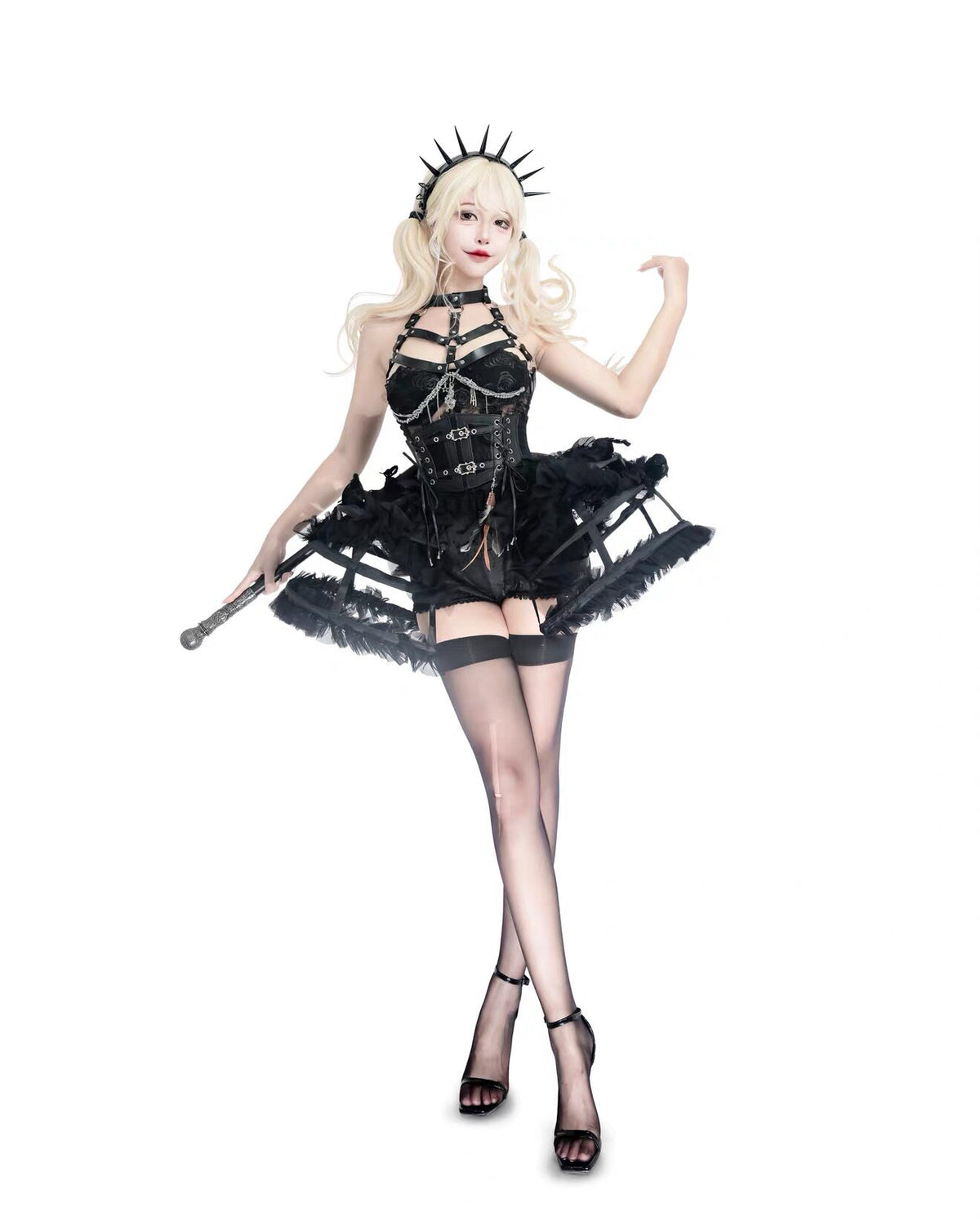 Fallen Angel Dark Raven Poem Prison Gothic Corset & Birdcage Skirt Set