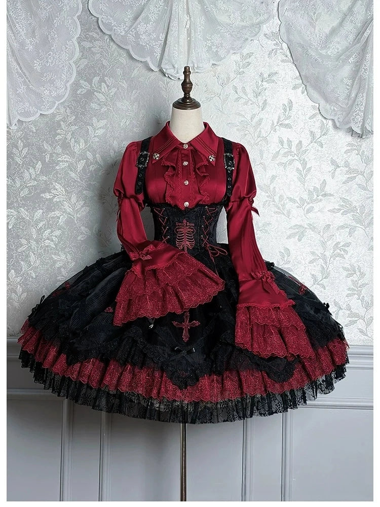 Dark Mist Banquet Gothic Suspender Dress & Blouse Set