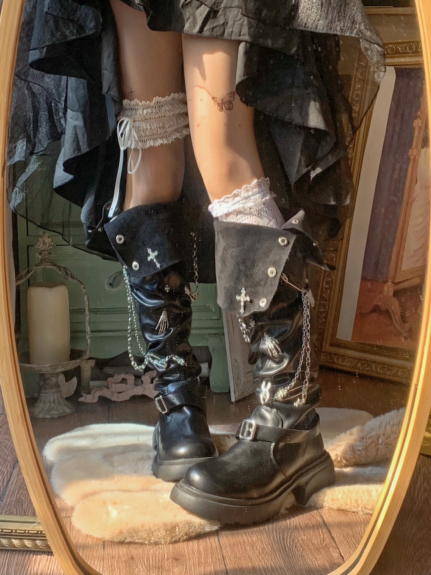 Lolita Gothic  Cross Pointed Toe Boots LE5006