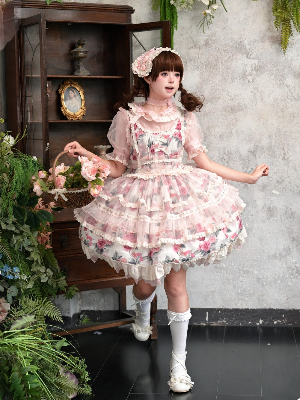 Chloris Rose Garden Classic Sweet Lolita OP JSK & Accessories Set