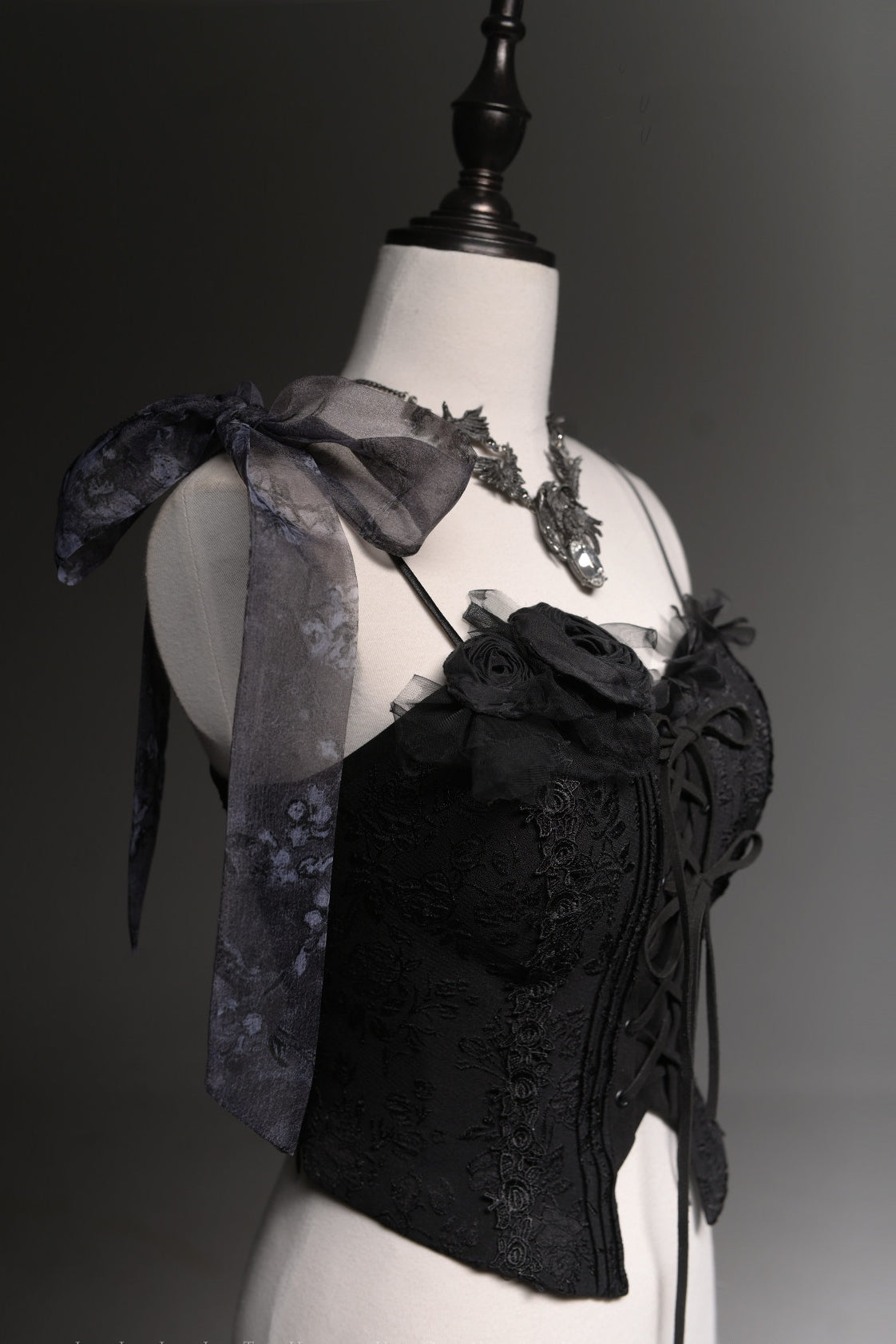 Van Gogh Almond Blossom Black Vintage Strapless Organza Dress / Corset & Skirt Set