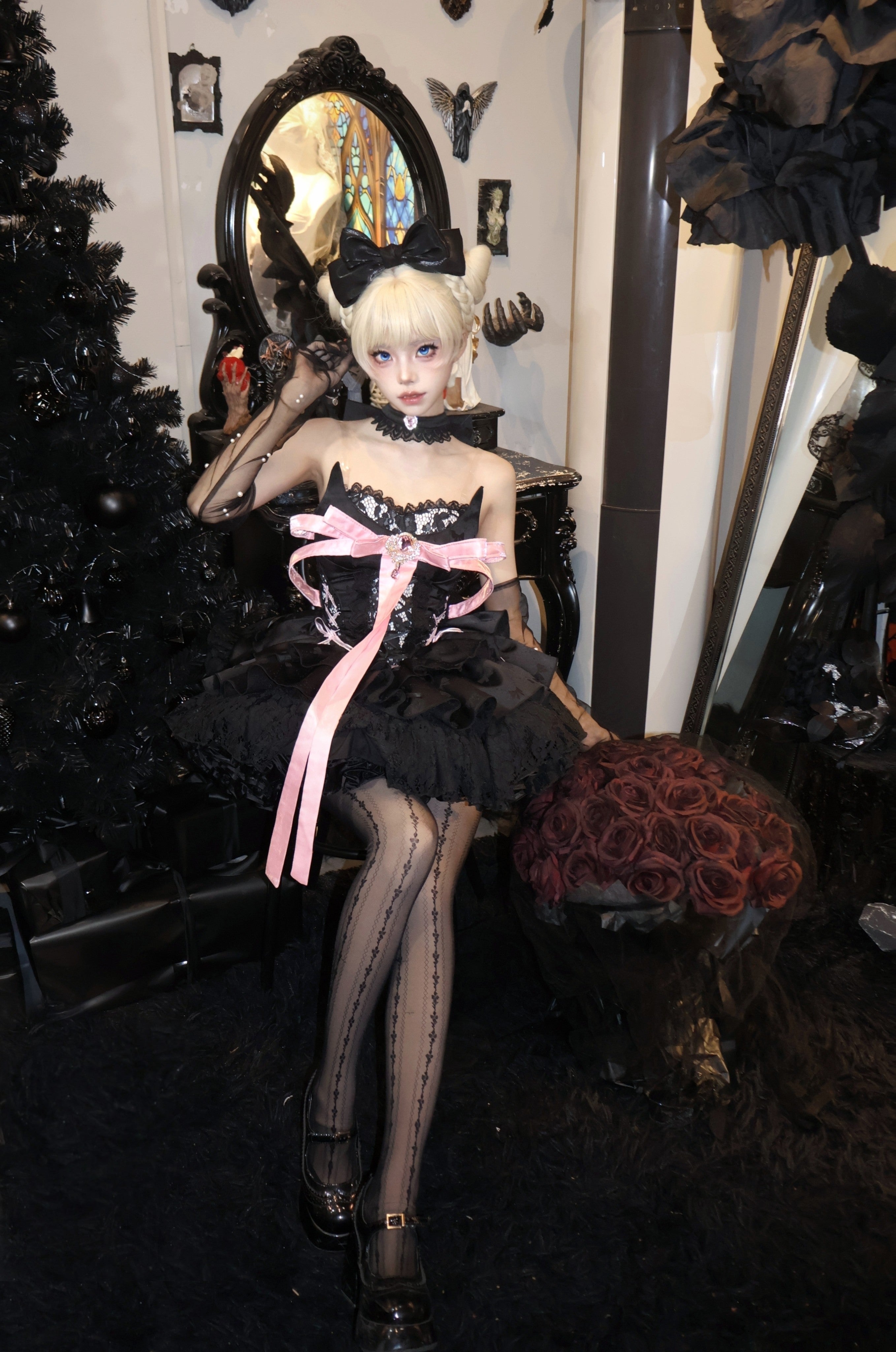 Kitten Lover Ballet Short Black Dress