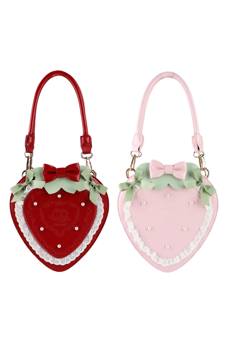 Sweet Strawberry Lolita Handbag With Bow & Lace Trim
