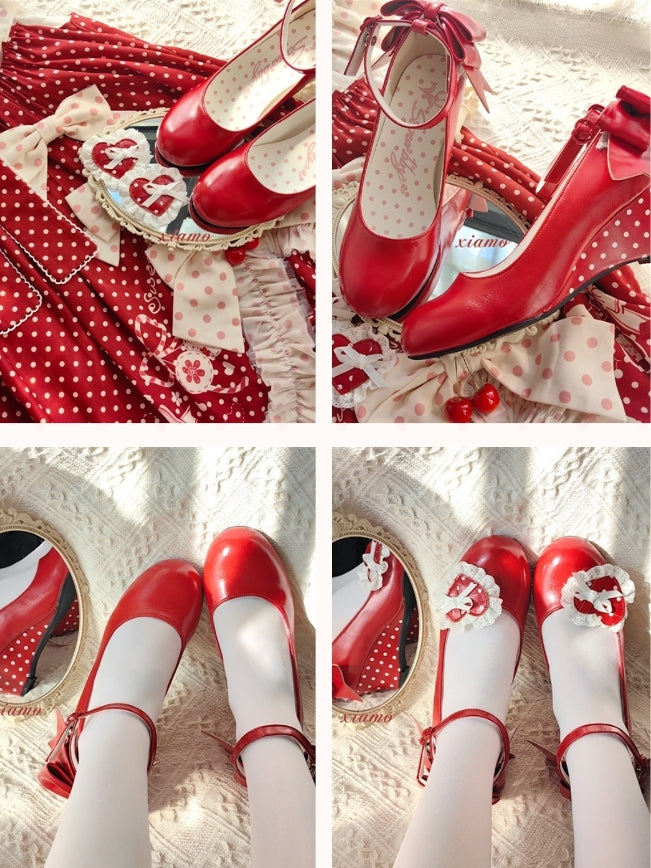 Little Snack Vintage‑Style Polka‑Dot Sweet Lolita Wedge‑Heel Shoes