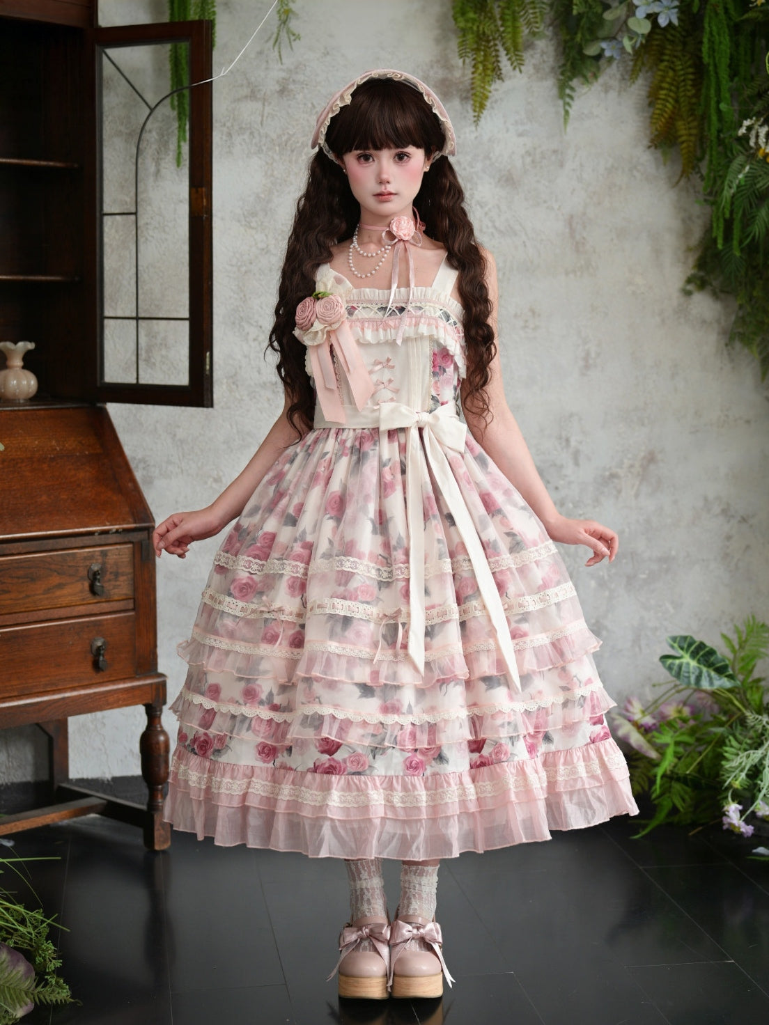 Chloris Rose Garden Classic Sweet Lolita OP JSK & Accessories Set
