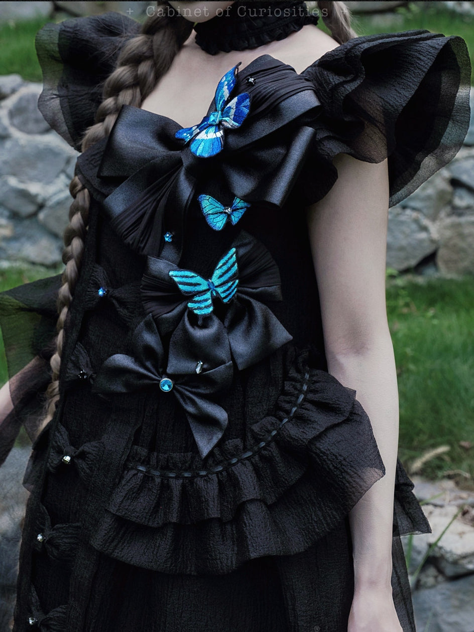 Cabinet Of Curiosities II Dark Gothic Butterfly Stand Collar Babydoll Dress