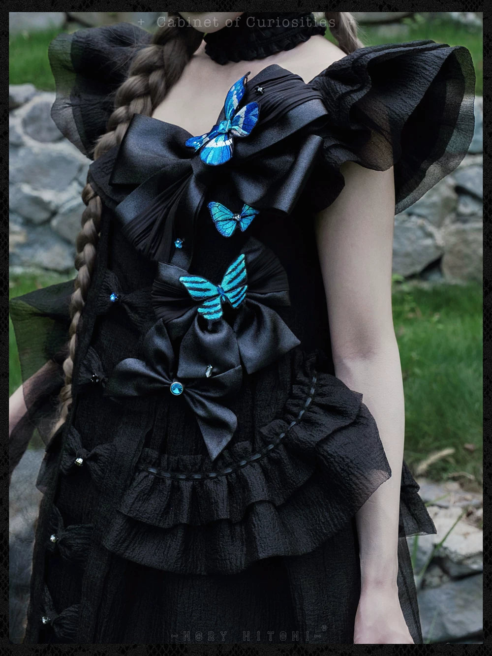 Cabinet Of Curiosities II Dark Gothic Butterfly Stand Collar Babydoll Dress