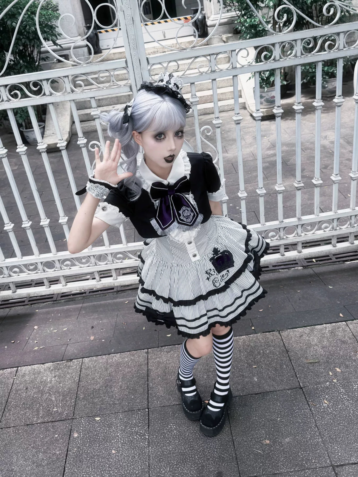 Black & White Crown Lolita Idol Academy Fake Two-Piece OP Dress