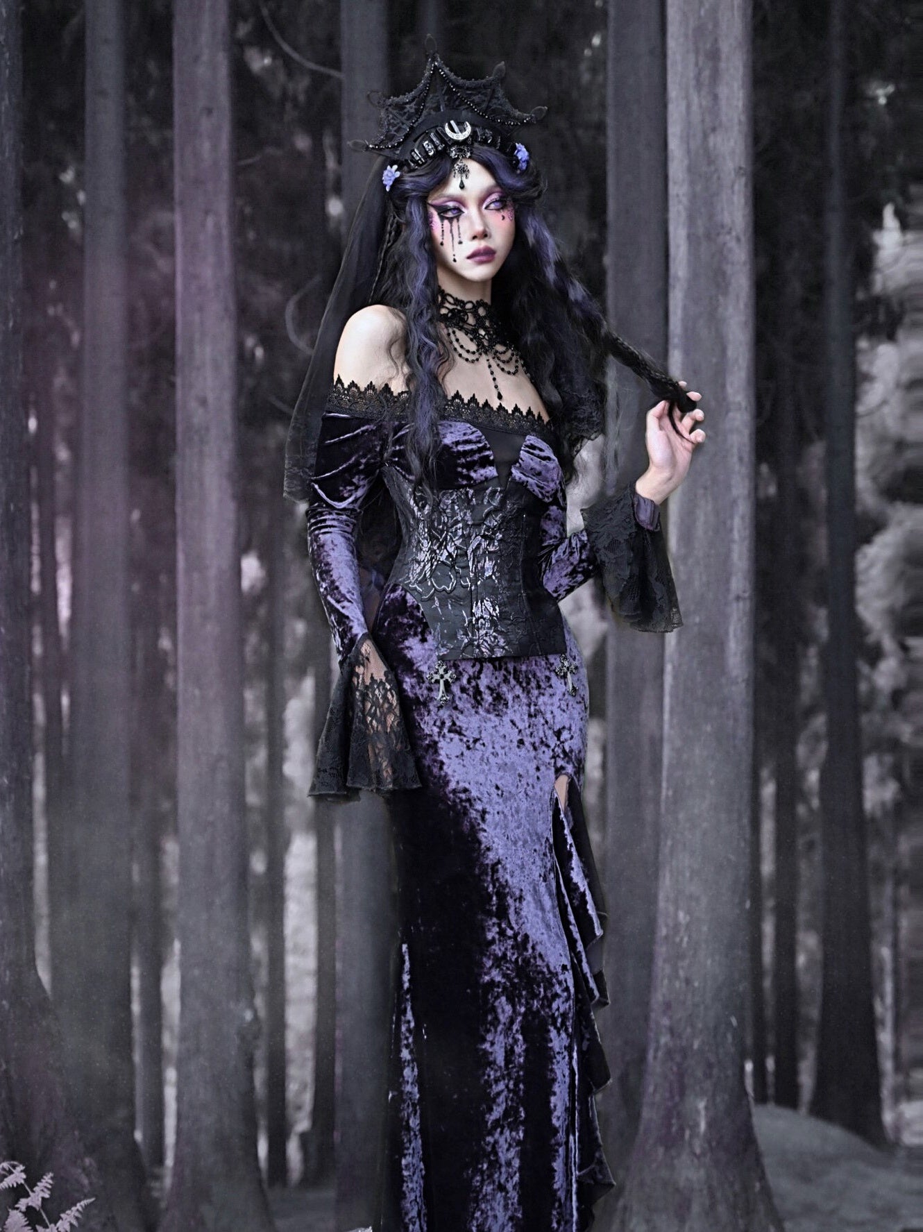 Lunar Ritual Gothic Long-sleeve Dress