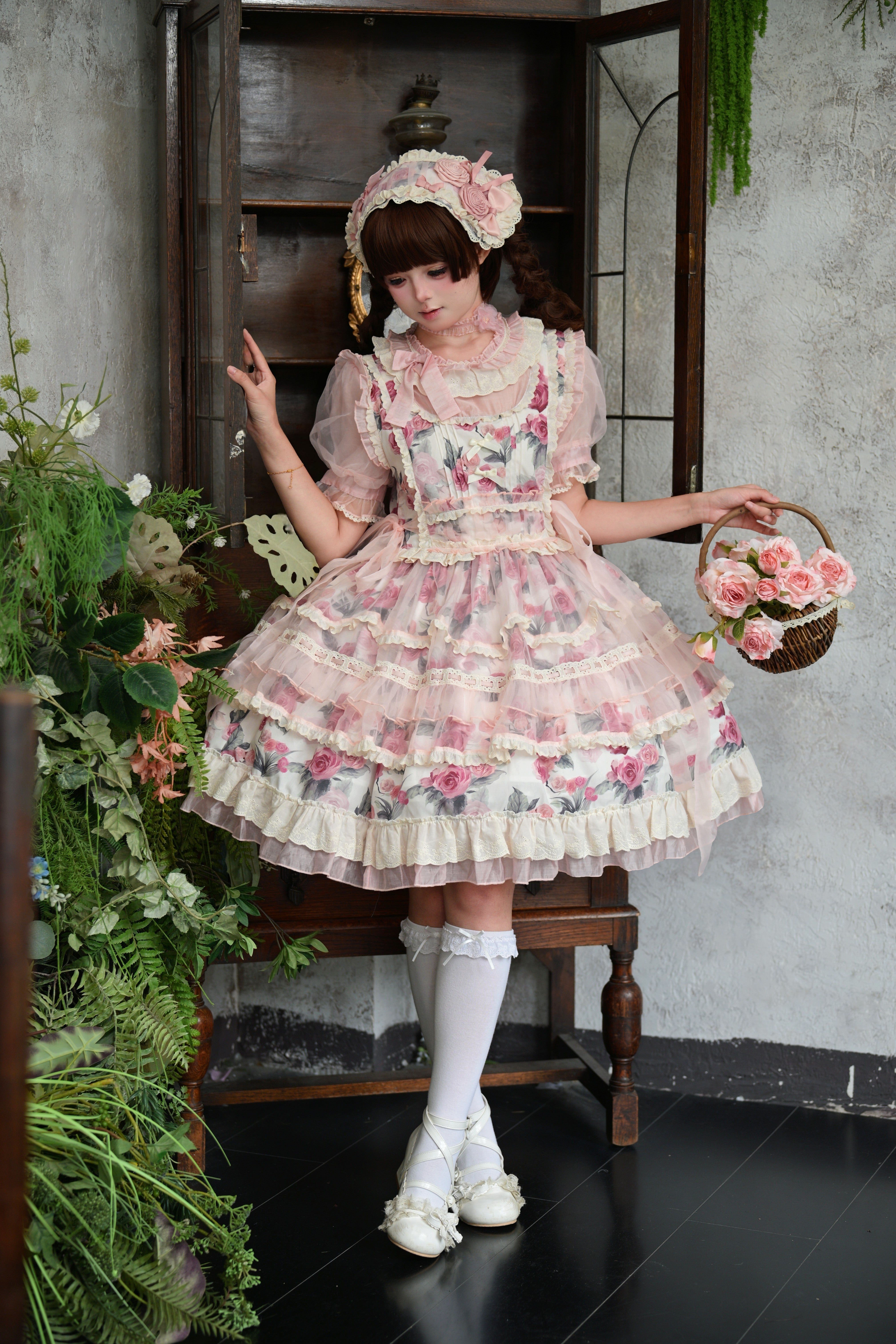 Chloris Rose Garden Classic Sweet Lolita OP JSK & Accessories Set