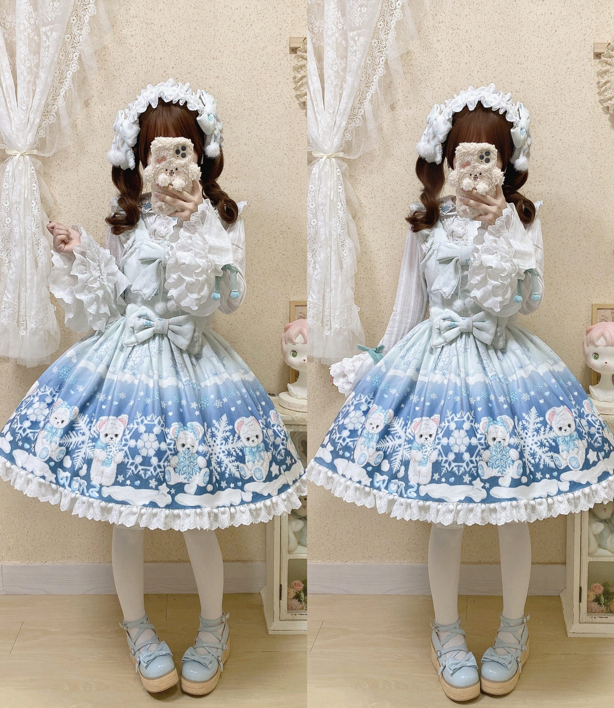 Snowflake Bear White Christmas Plush Lolita JSK Dress Set