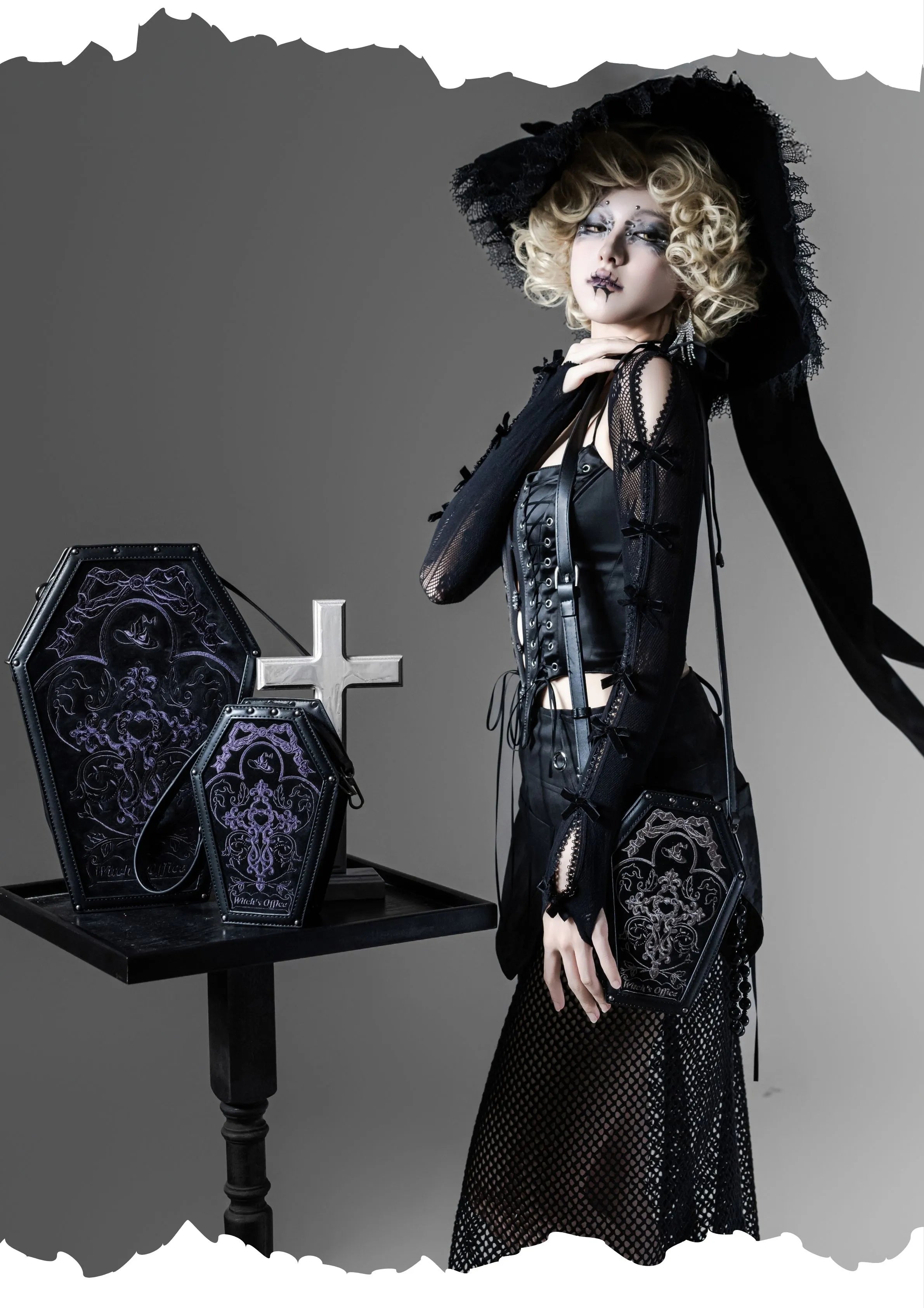 Witch's Office Gothic Coffin Embroidery Bag