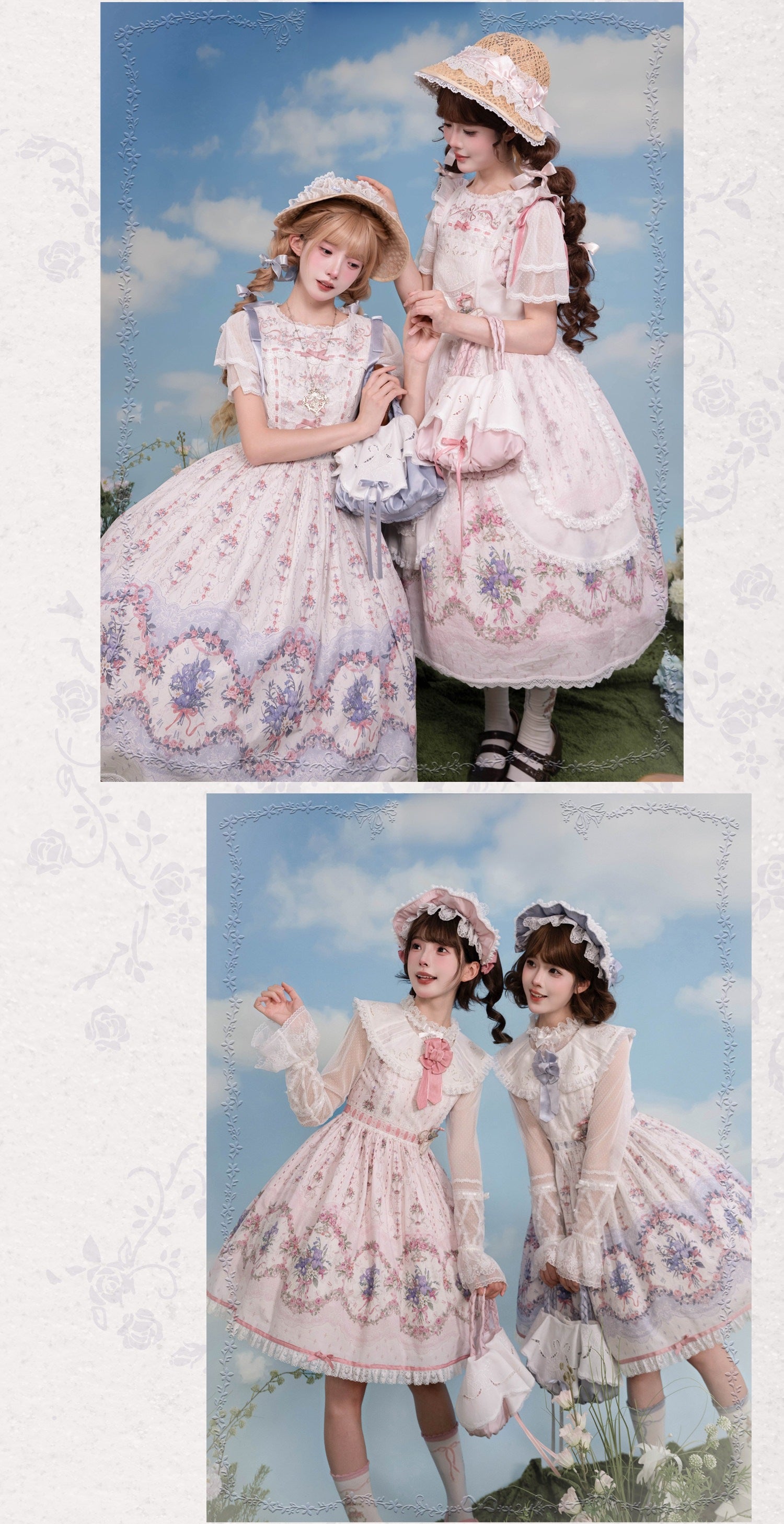 Iris Clock Lolita Flutter Sleeves Printed OP & Cut‑Work Embroidered Lapel JSK