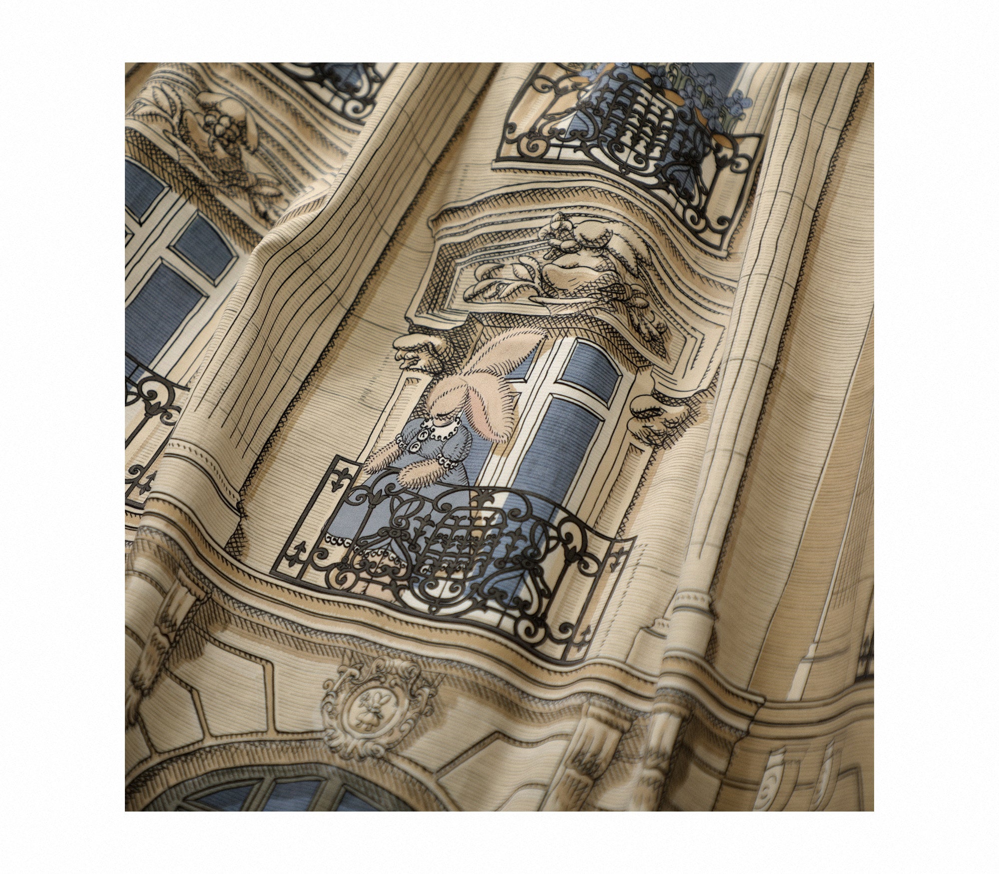 Blue Bunny Cafe Yellow Blue Vintage Architecture Print Classic Lolita Skirt
