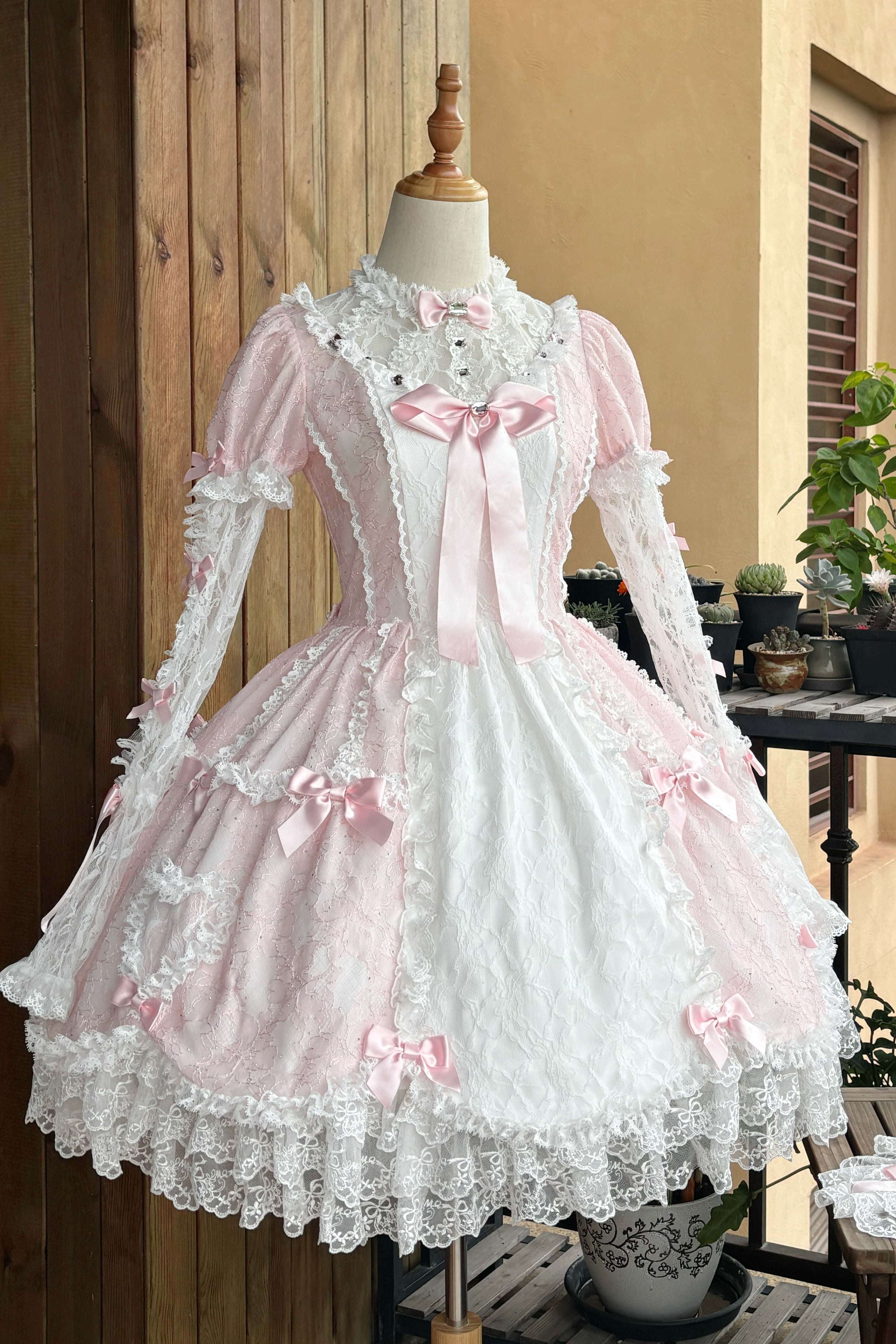 Lacy Doll Pink Rhinestone Lace Gorgeous Lolita OP