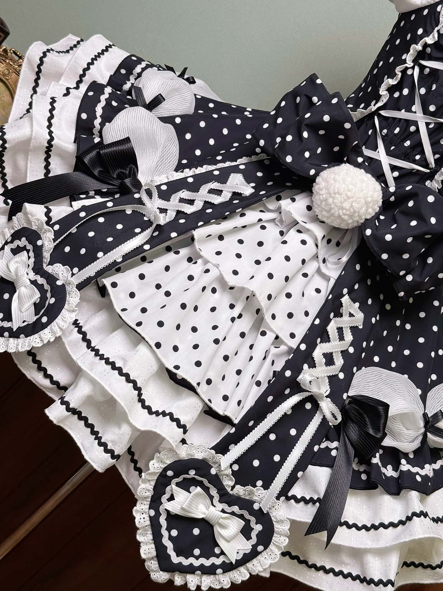 Vintage Polka Dot Lolita Halter Black & White OP Dress