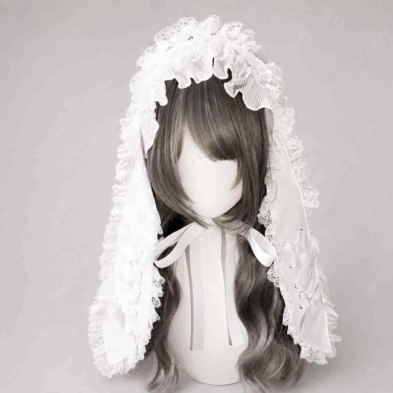 Long Ear Bunny Doll Lace Gothic Lolita Headband with Paw Heart Hair Clip