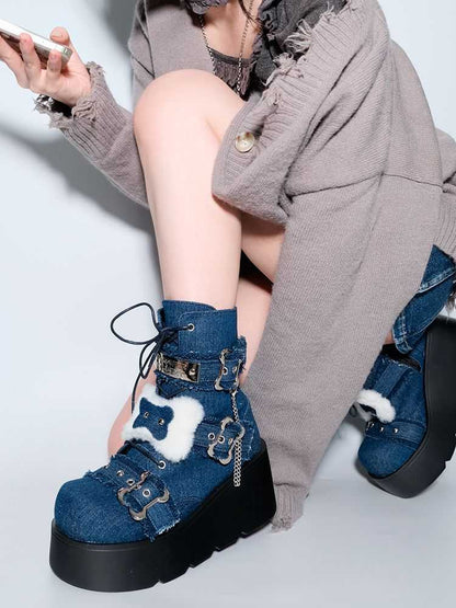 Little Bone Furry Y2K Platform Boots LE5020