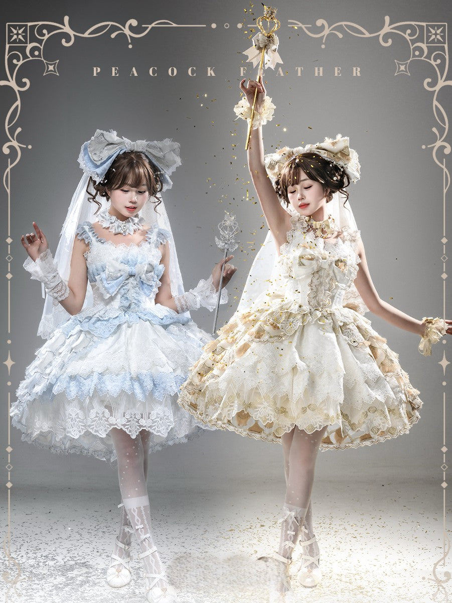Peacock Feather SP Bridal Lolita Blue & White JSK Dress