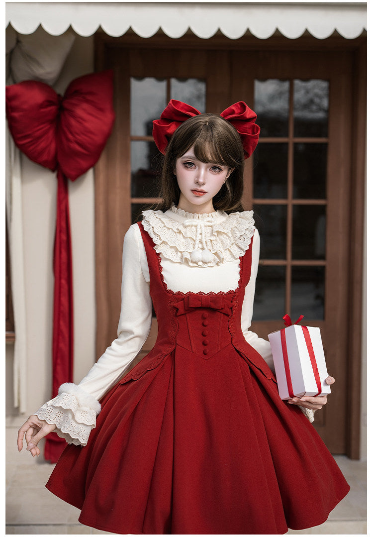 Velvet Rose Lolita Christmas & New Year Embroidered Boned Bustier Twin Dress