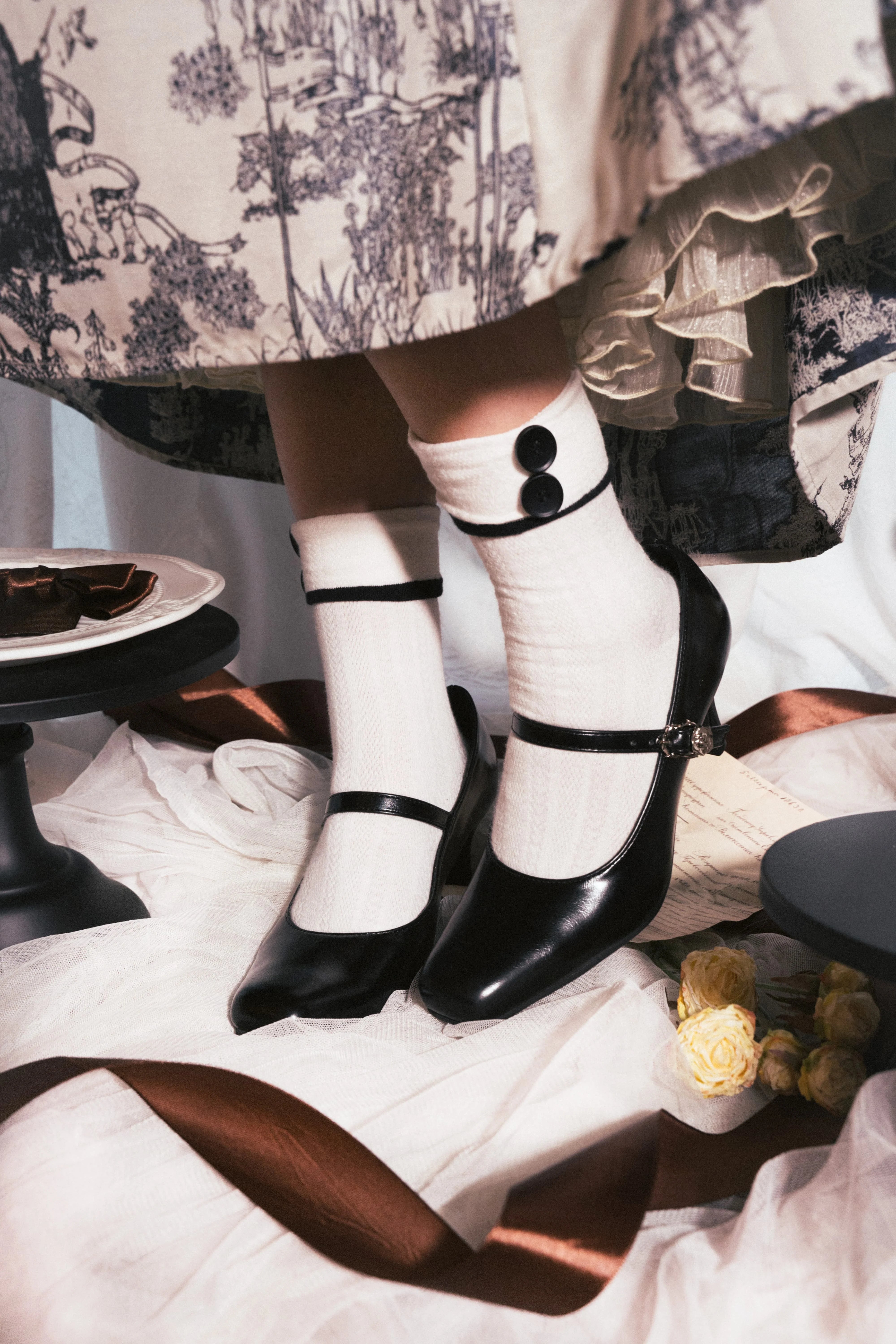 Afternoon Tea Vintage Bow Square Toe Mid Heel Lolita Mary Jane Pumps